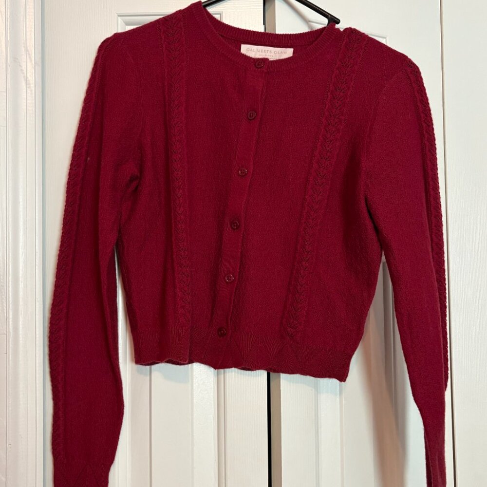 Gal Meets Glam Burgundy Cardigan Cable Knit
